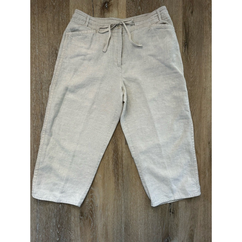 Creativity Linen‎ Pants Womens M Beige Wide Leg Drawstring Coastal Minimal